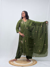 Olive Green Embroidered 3 Piece Set