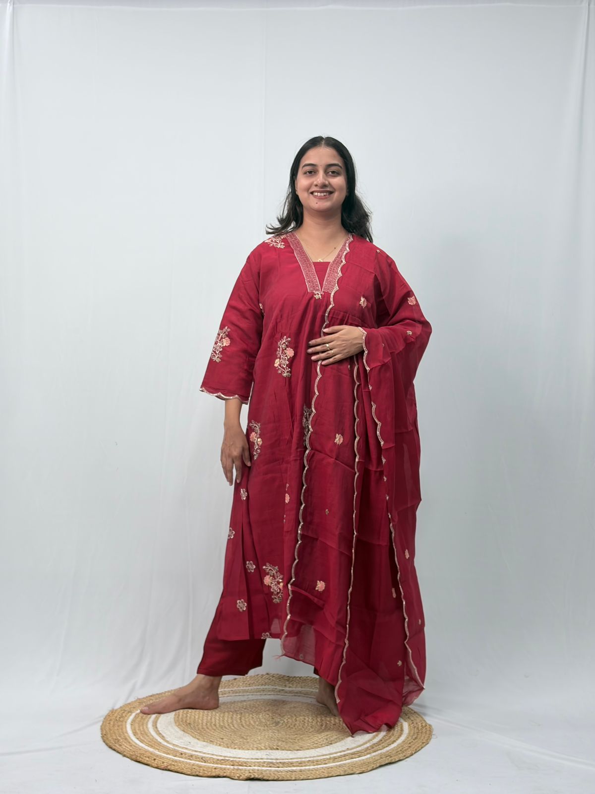 Maroon Embroidered 3 Piece Set