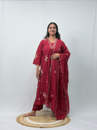 Maroon Embroidered 3 Piece Set