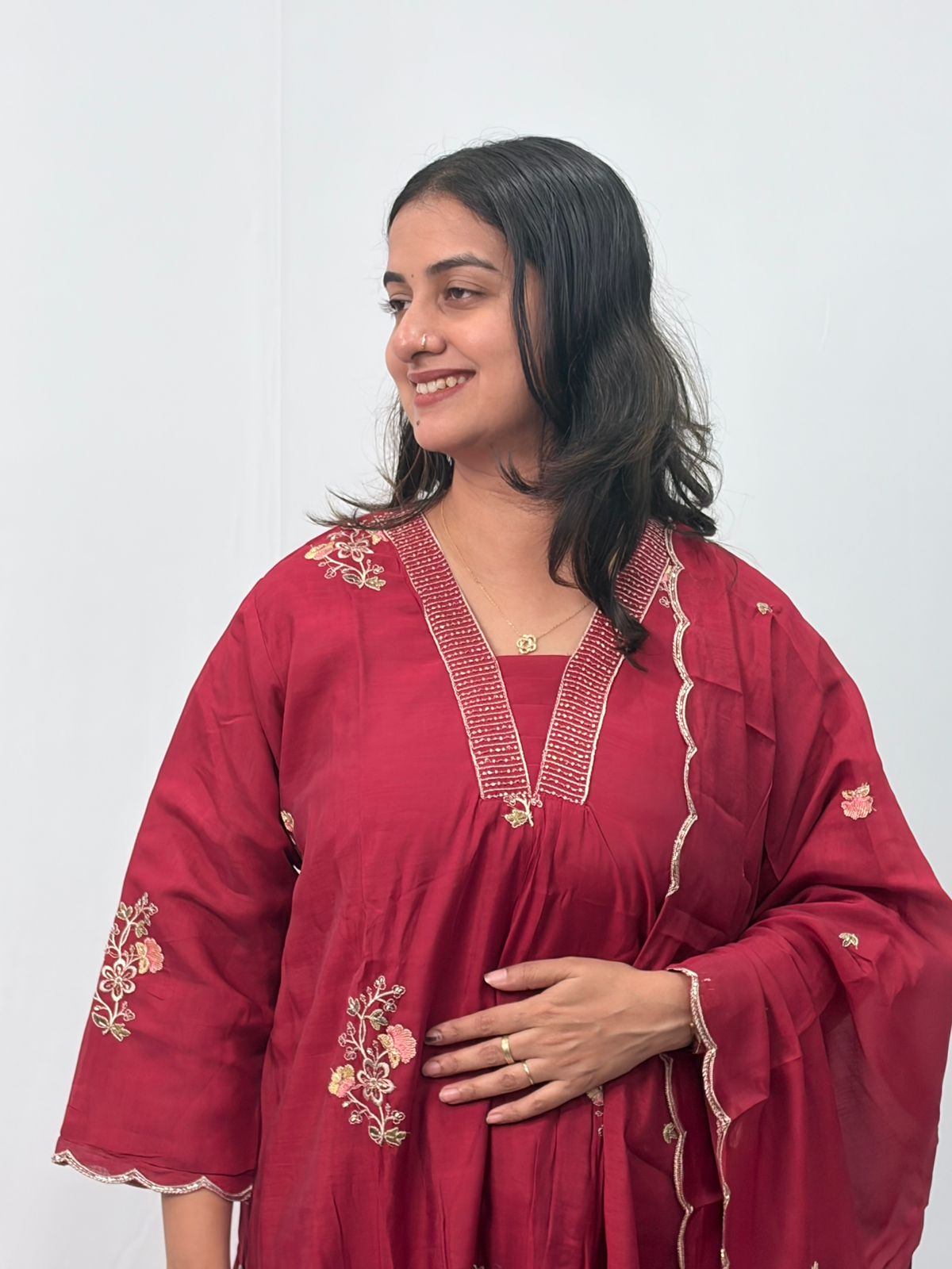 Maroon Embroidered 3 Piece Set