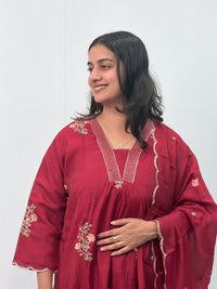 Maroon Embroidered 3 Piece Set
