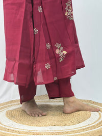 Maroon Embroidered 3 Piece Set