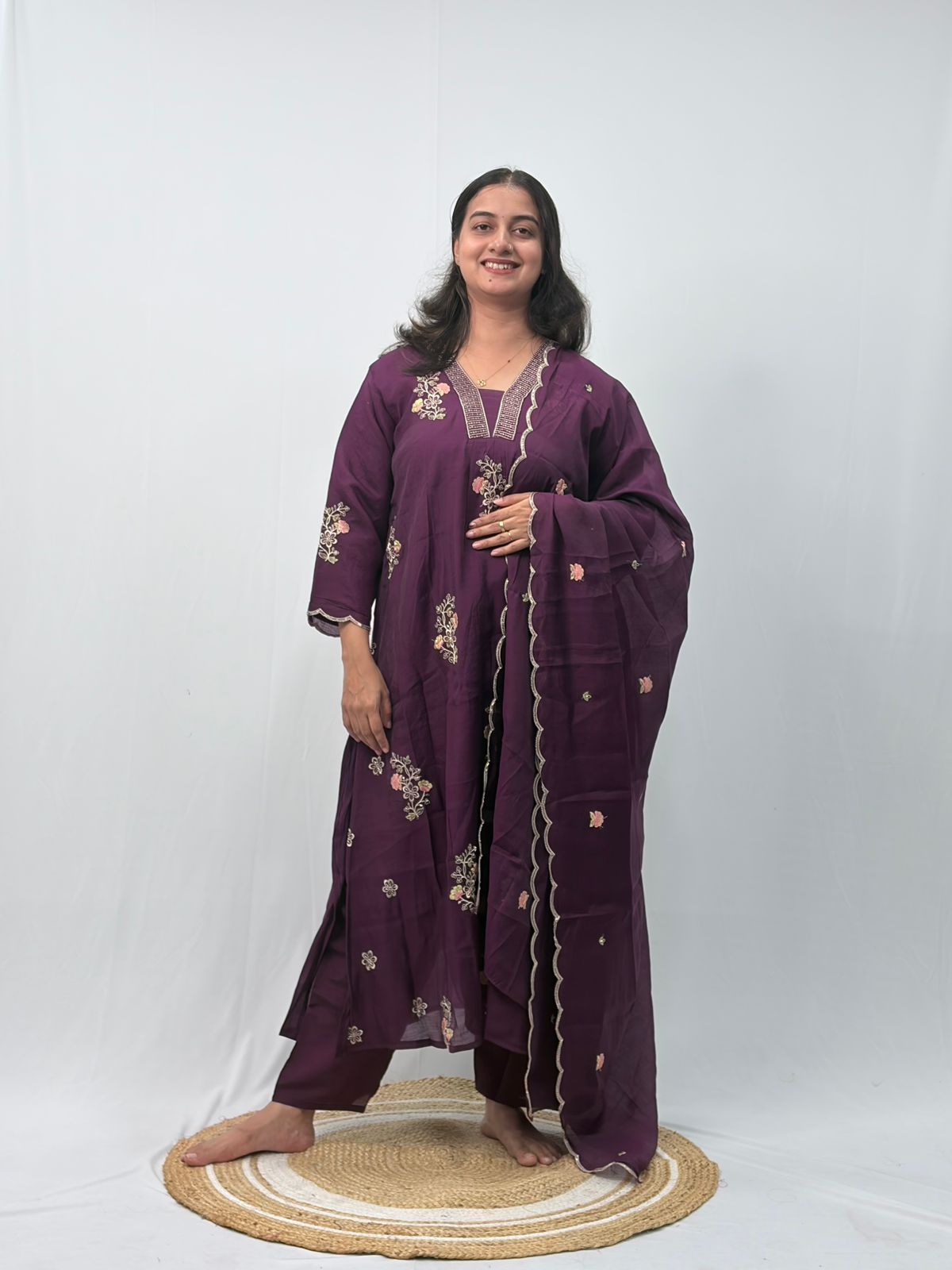 Violet Embroidered 3 Piece Set