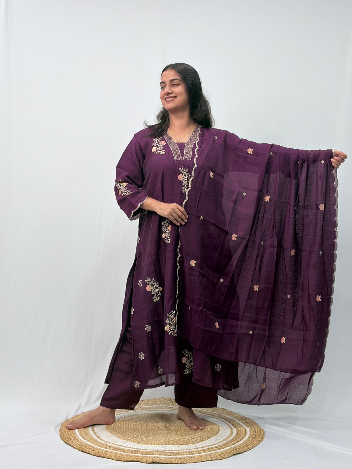 Violet Embroidered 3 Piece Set