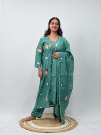 Green Floral Embroidered 3 Piece Set