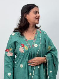 Green Floral Embroidered 3 Piece Set