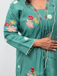 Green Floral Embroidered 3 Piece Set