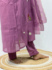 Mauve Pink Floral Embroidered 3 Piece Set