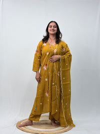 Mustard Yellow Embroidered 3 Piece Set