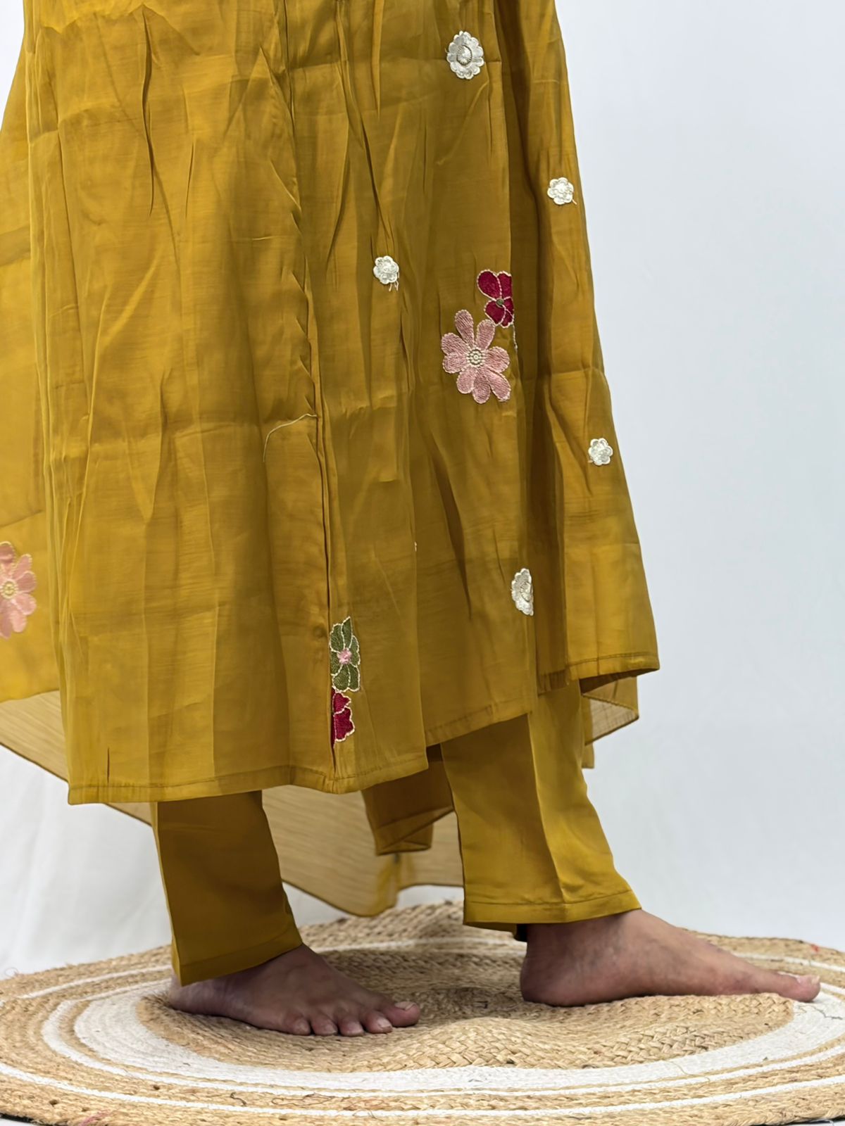 Mustard Yellow Embroidered 3 Piece Set