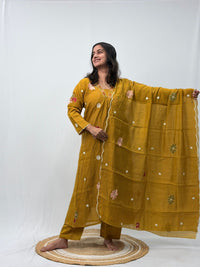 Mustard Yellow Embroidered 3 Piece Set