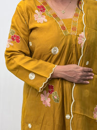 Mustard Yellow Embroidered 3 Piece Set