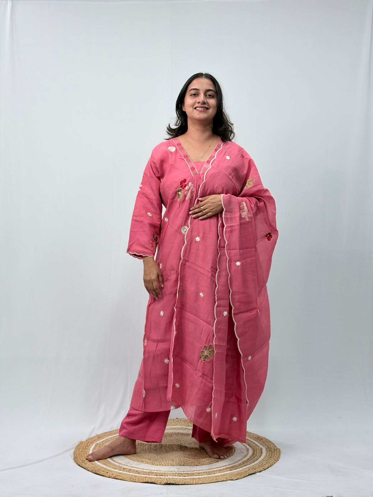 Pastel Peach Embroidered 3 Piece Set