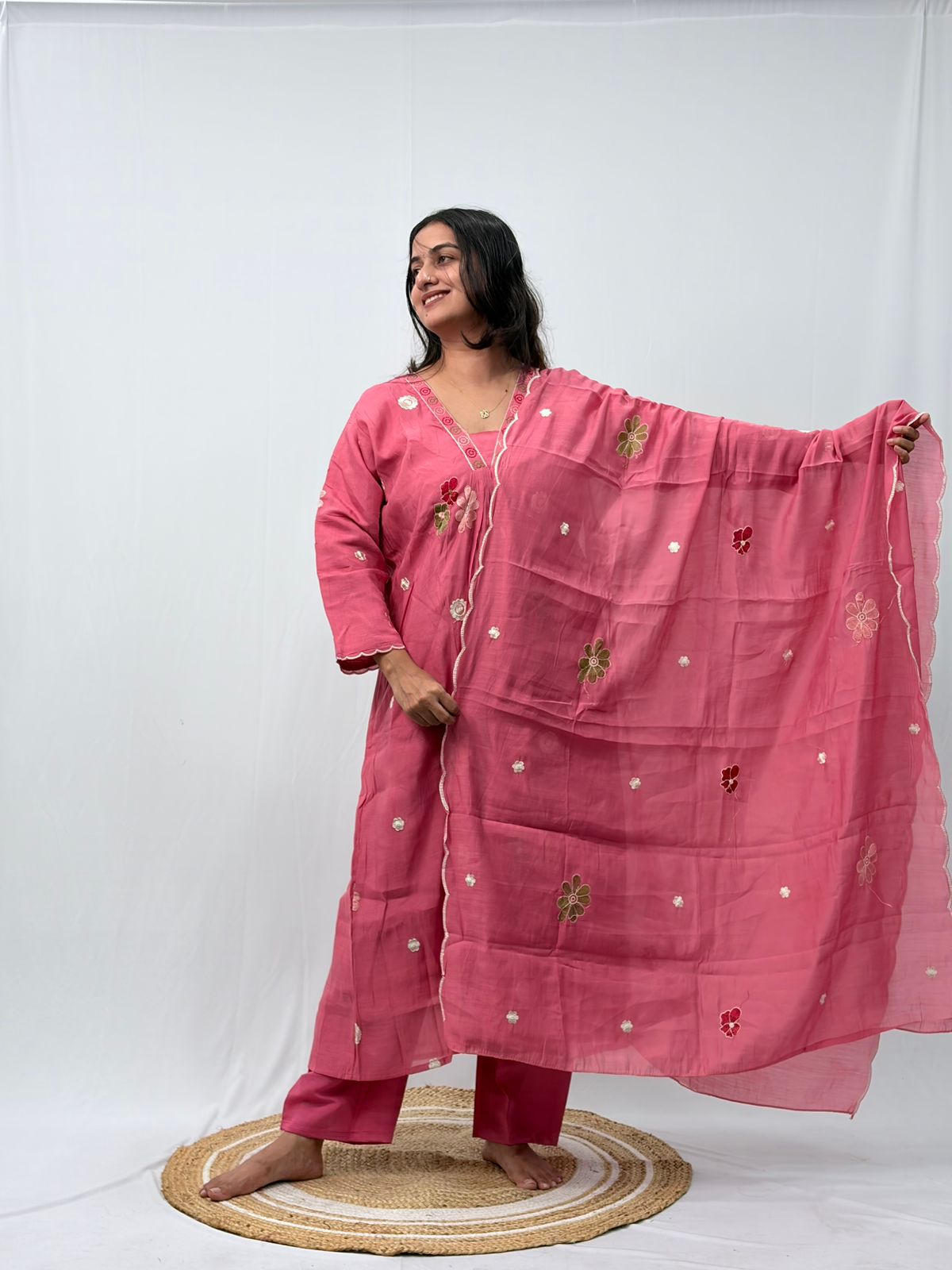 Pastel Peach Embroidered 3 Piece Set