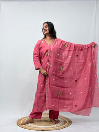 Pastel Peach Embroidered 3 Piece Set