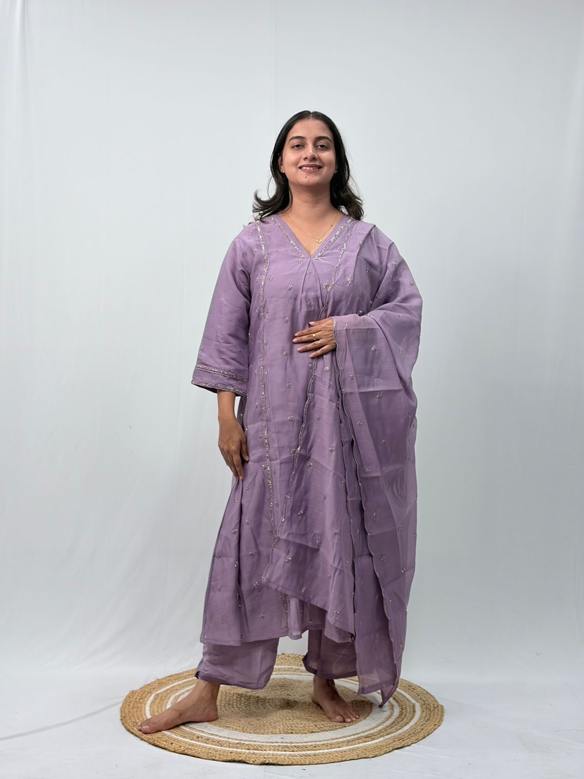 Lavender Embroidered 3 Piece Set