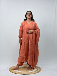 Pastel Orange Embroidered 3 Piece Set