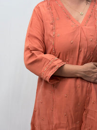 Pastel Orange Embroidered 3 Piece Set
