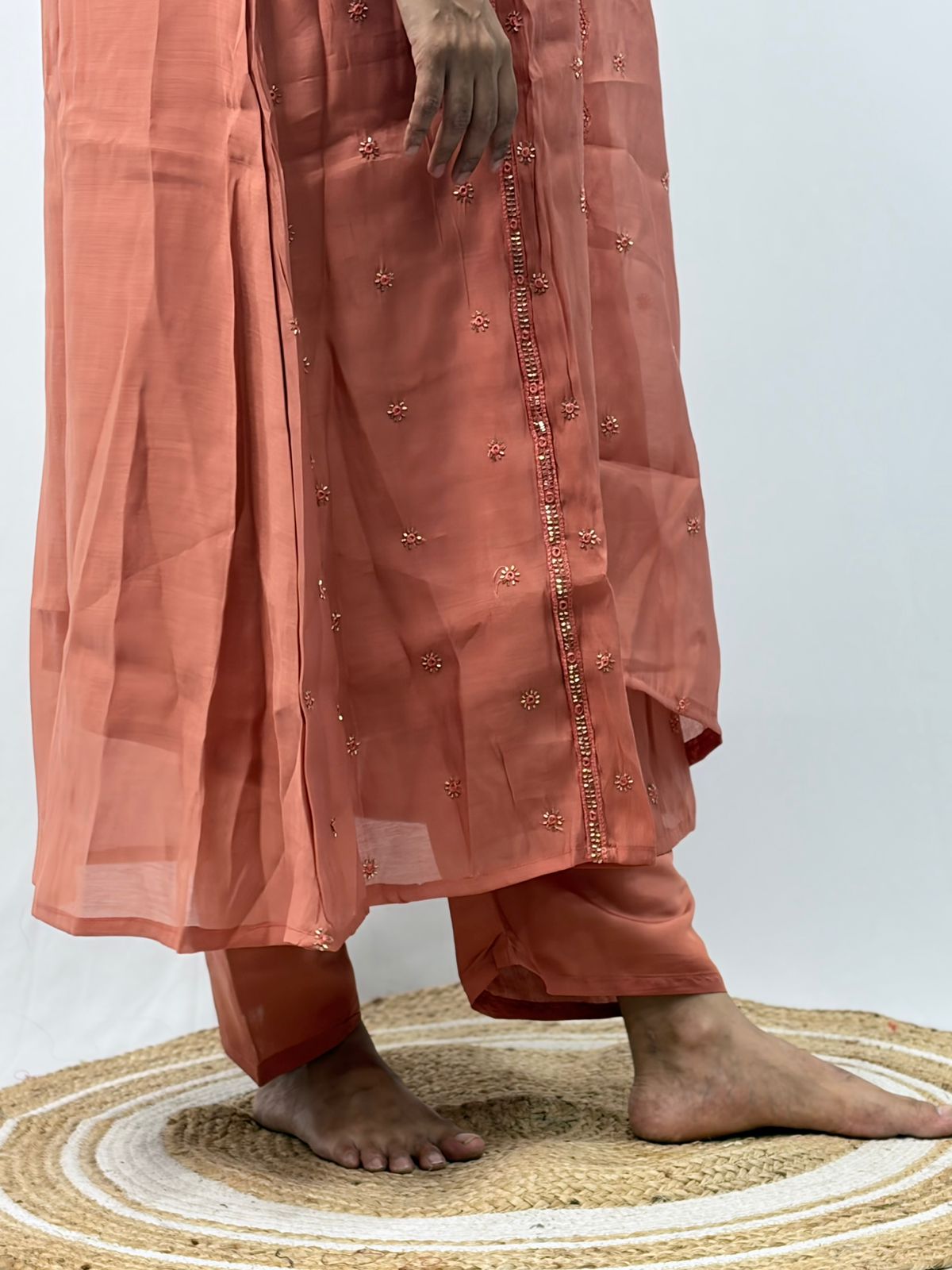 Pastel Orange Embroidered 3 Piece Set