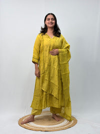 Lemon Yellow Embroidered 3 Piece Set
