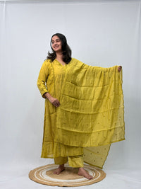 Lemon Yellow Embroidered 3 Piece Set