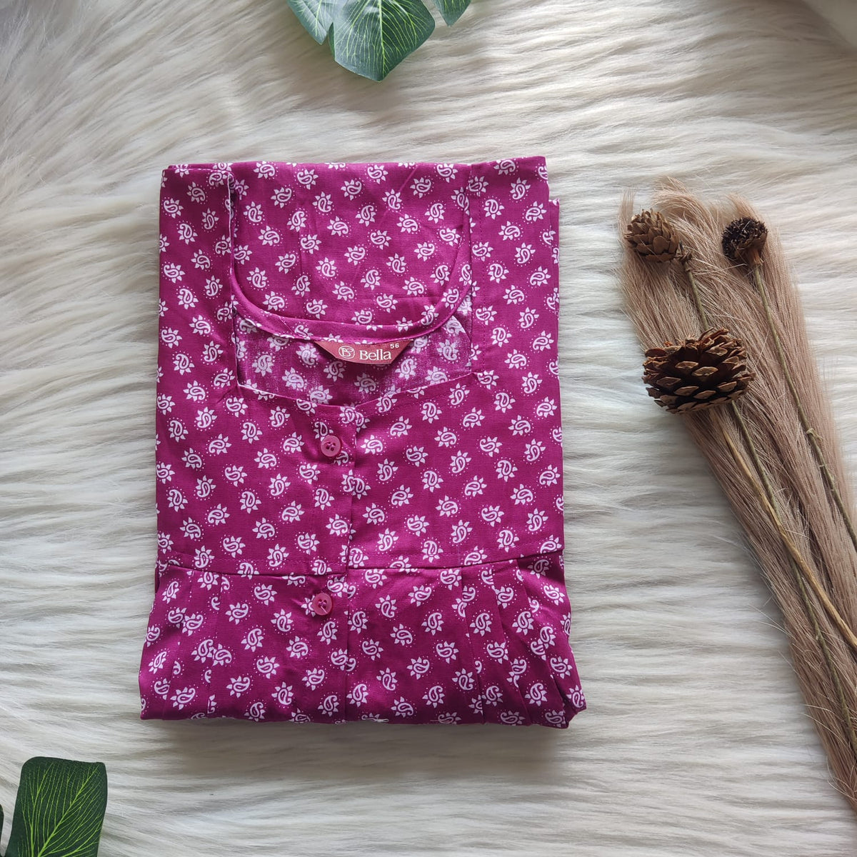 Mauve Kalamkari Printed Premium Cotton Full Open Labour Room Nighty | Free Size | Chest Width 44"| Length 54"-56"