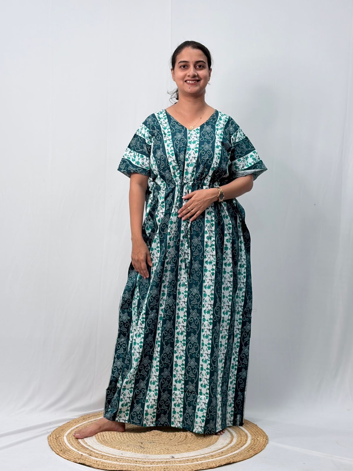 Blue Floral Printed Premium Cotton Feeding Kaftan | Free Size | Chest Width 44″| Length 56″