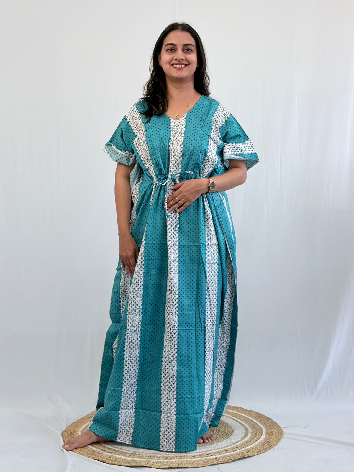 Blue And White Printed Premium Cotton Feeding Kaftan | Free Size | Chest Width 44″| Length 56″