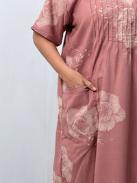 Mauve Floral Printed V-Neck Alfine Churidar Cut Nighty | Free Size | Chest Width 44″| Length 56″
