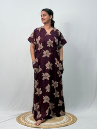 Purple Floral Printed V-Neck Alfine Churidar Cut Nighty | Free Size | Chest Width 44″| Length 56″