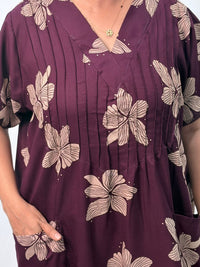 Purple Floral Printed V-Neck Alfine Churidar Cut Nighty | Free Size | Chest Width 44″| Length 56″