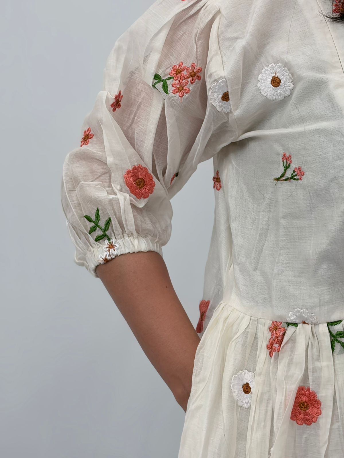 White Floral Embroidered Mul Chanderi Feeding Kurti With Two Side Invisible Zip | Free Size | 46" length