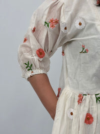 White Floral Embroidered Mul Chanderi Feeding Kurti With Two Side Invisible Zip | Free Size | 46" length