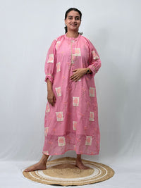 Pink Embroidered Mul Chanderi Kurti  | Free Size | 46" length