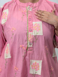 Pink Embroidered Mul Chanderi Kurti  | Free Size | 46" length