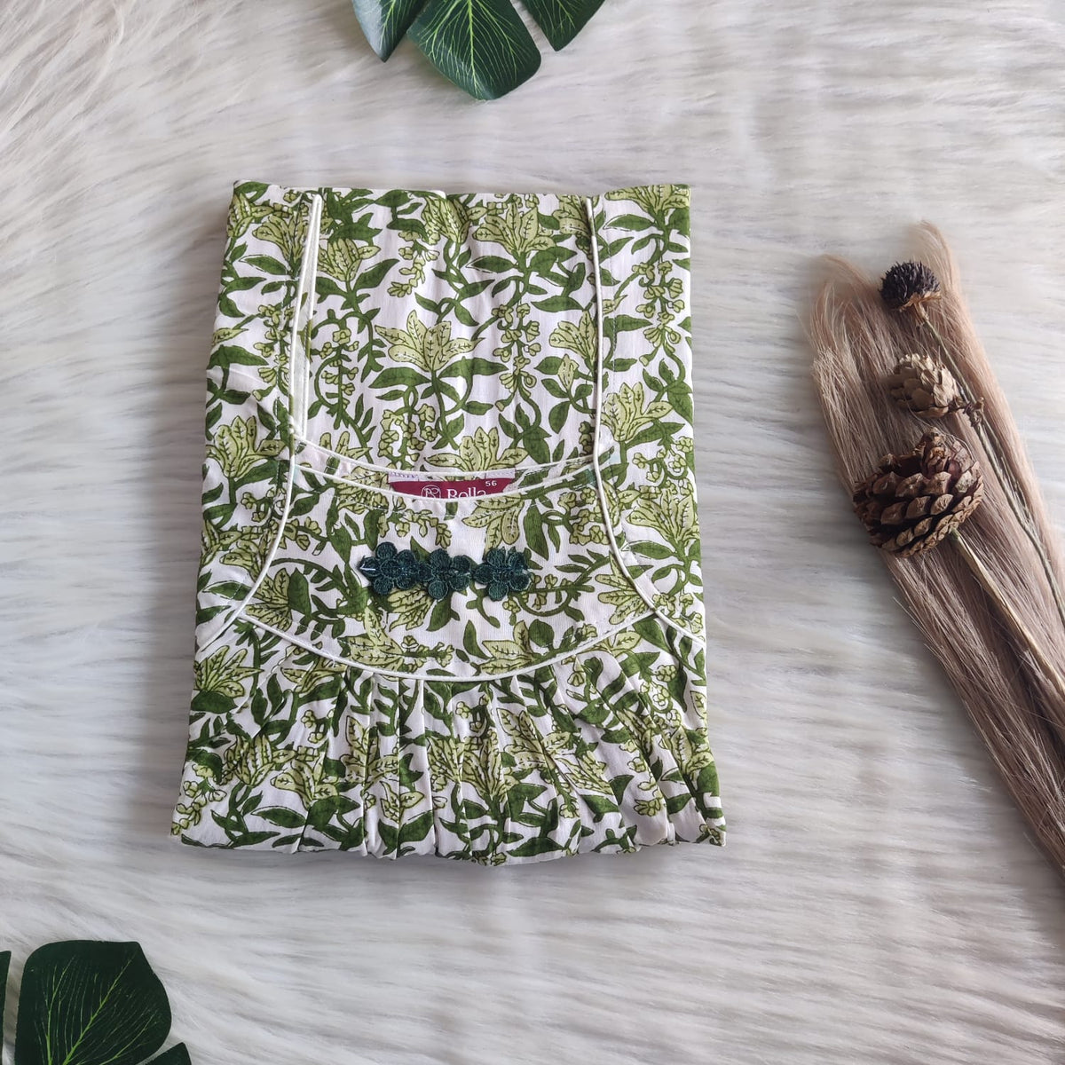 Green Floral Printed Premium Cotton Three Flower Nighty |Free Size | Chest Width 44"| Length 54"-55"