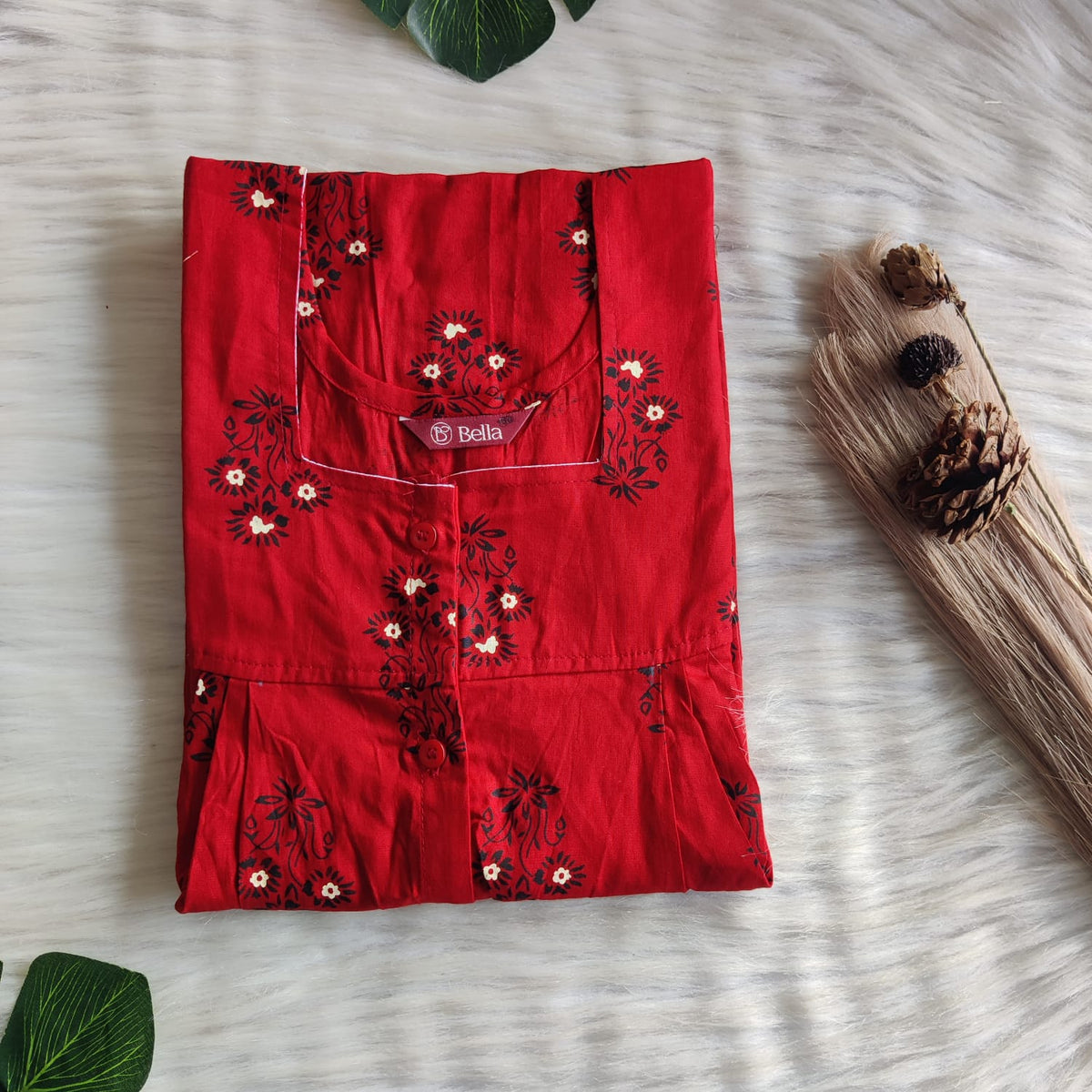 Red Premium Cotton Full Open Labour Room Nighty | Free Size | Chest Width 44"| Length 54"-56"