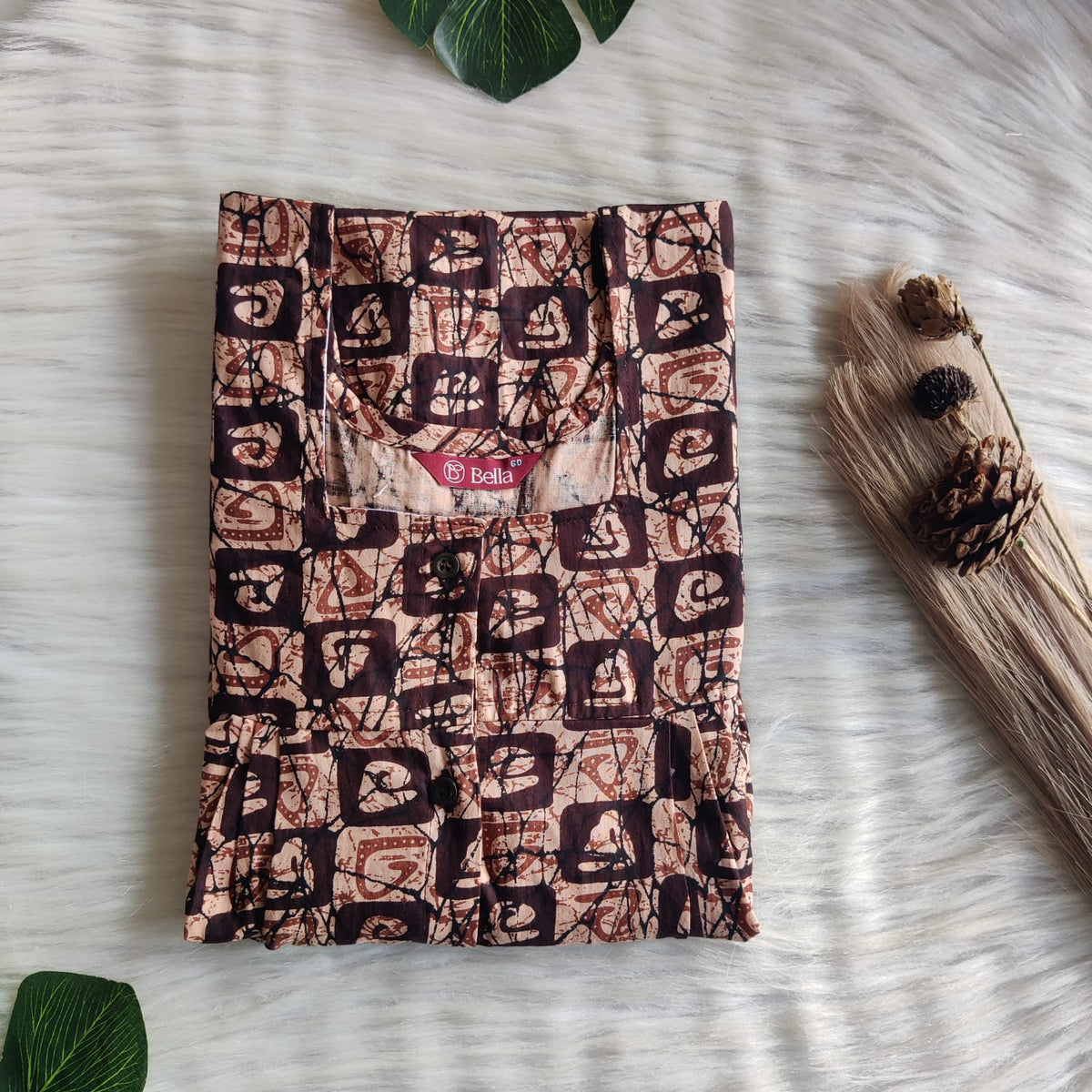 Brown Check Premium Cotton Full Open Labour Room Nighty | Free Size | Chest Width 44"| Length 54"-56"
