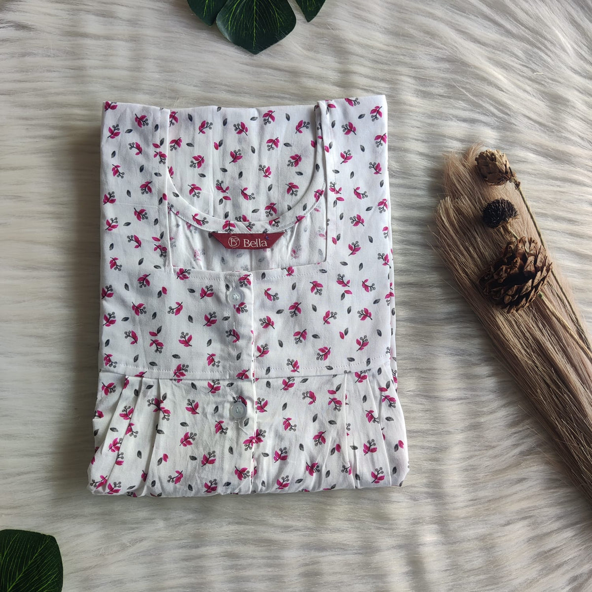 Pink Floral Printed White Premium Cotton Full Open Labour Room Nighty | Free Size | Chest Width 44"| Length 54"-56"