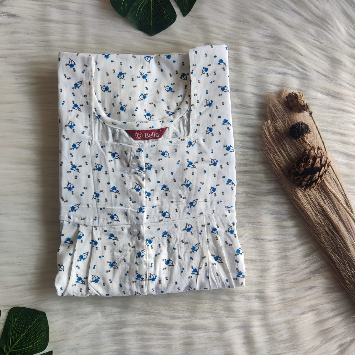 Blue Floral Printed White Premium Cotton Full Open Labour Room Nighty | Free Size | Chest Width 44"| Length 54"-56"