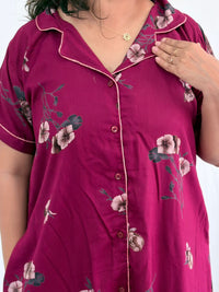 Pink Floral Printed Alpine Full Open Long Polo Shirt Dress | Side Pocket | Free Size | Chest Width 44″| Length 44″