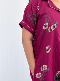 Pink Floral Printed Alpine Full Open Long Polo Shirt Dress | Side Pocket | Free Size | Chest Width 44″| Length 44″
