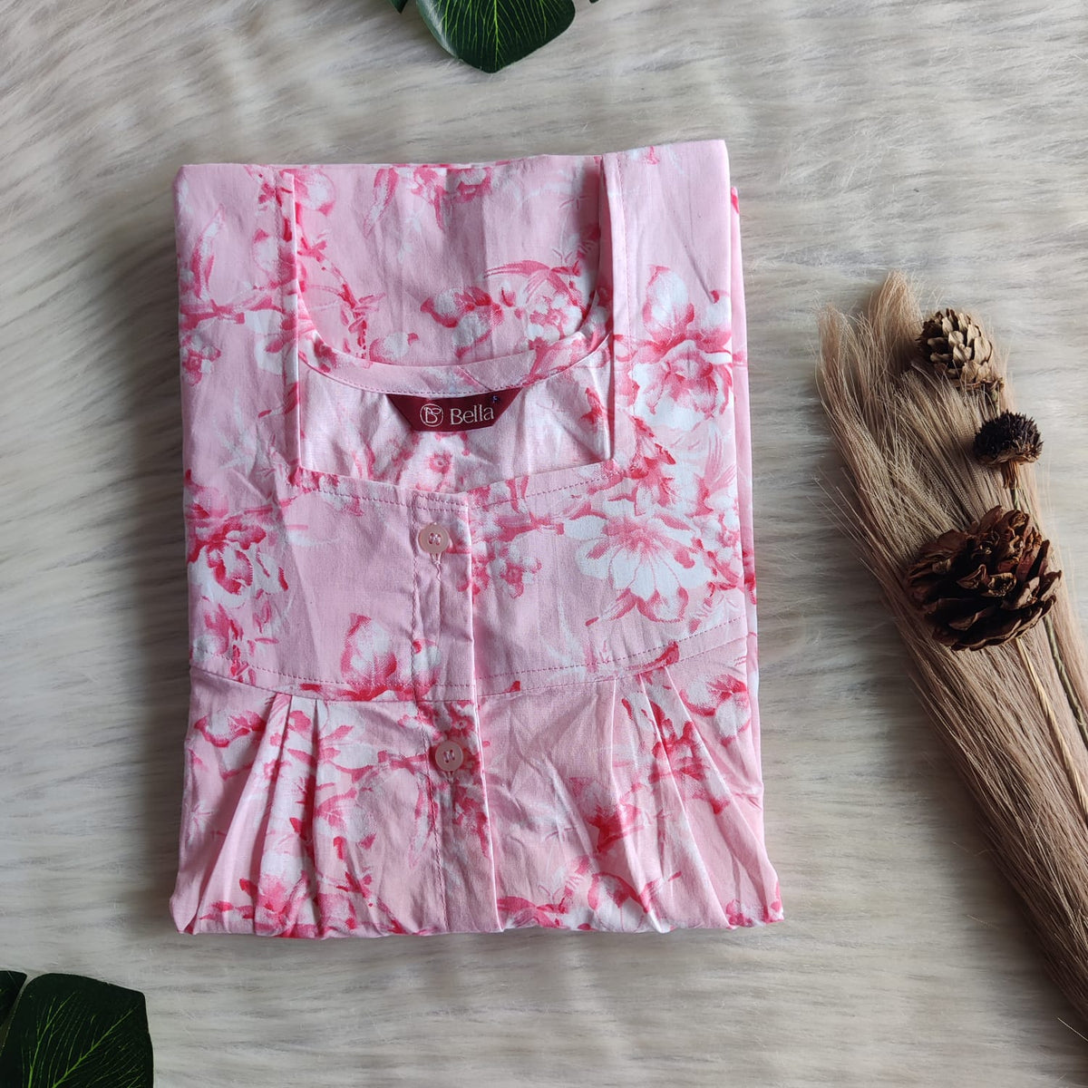 Pink Floral Printed Pure Cotton Plus Size Full Open Labour Room Nighty | Free Size | Chest Width 44"| Length 54"-56"