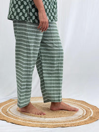 Green kalamkari Printed Kantha Cotton Shirt Pyjama Set | Free Size |