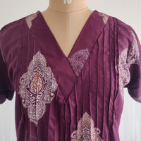 White Printed Wine V-Neck Alfine Churidar Cut Nighty | Free Size | Chest Width 44″| Length 56″