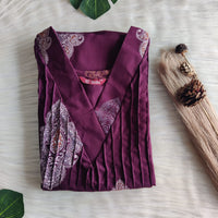 White Printed Wine V-Neck Alfine Churidar Cut Nighty | Free Size | Chest Width 44″| Length 56″