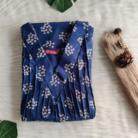White Floral Printed Navy Blue V-Neck Alfine Churidar Cut Nighty | Free Size | Chest Width 44″| Length 56″