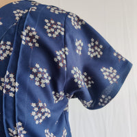 White Floral Printed Navy Blue V-Neck Alfine Churidar Cut Nighty | Free Size | Chest Width 44″| Length 56″
