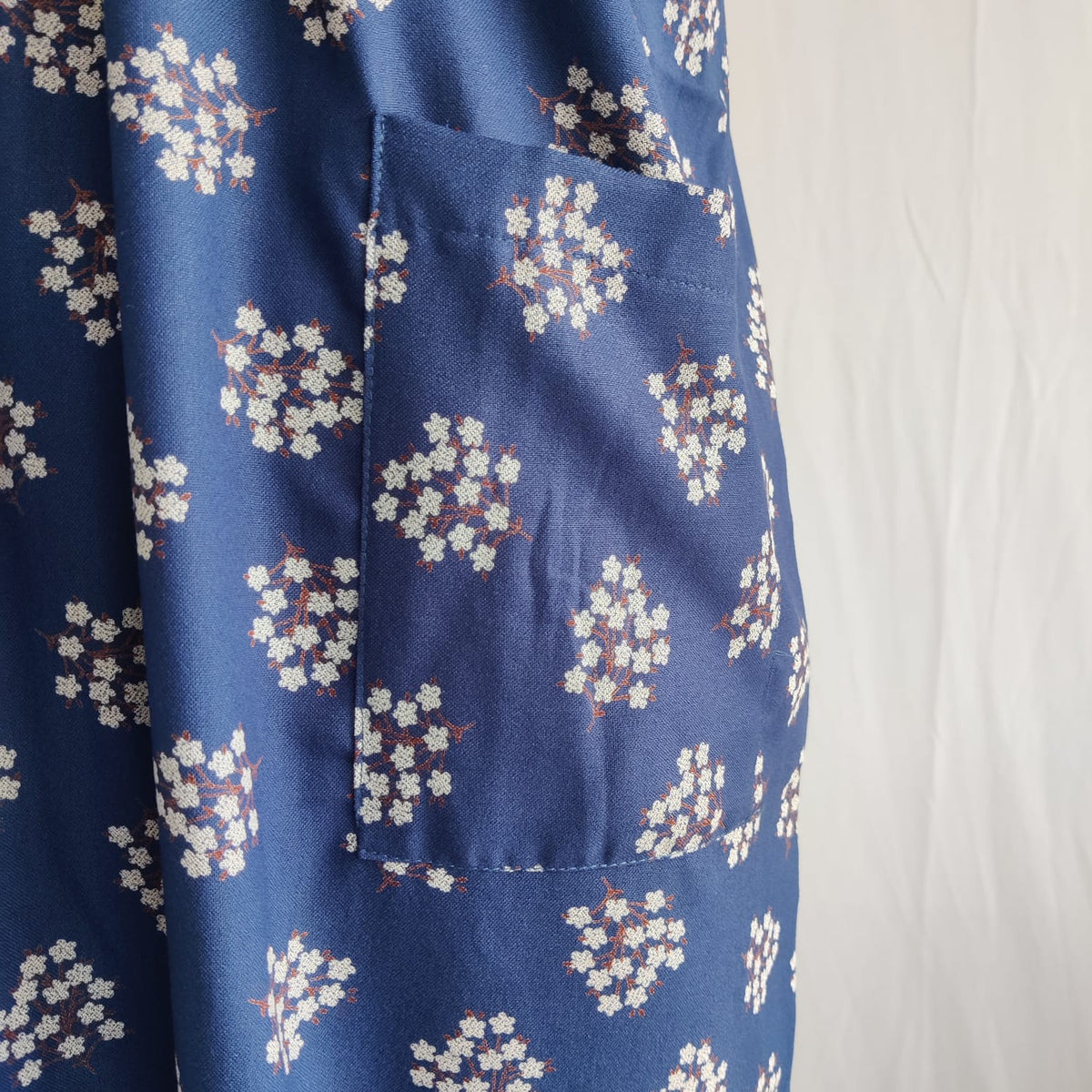 White Floral Printed Navy Blue V-Neck Alfine Churidar Cut Nighty | Free Size | Chest Width 44″| Length 56″