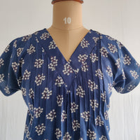White Floral Printed Navy Blue V-Neck Alfine Churidar Cut Nighty | Free Size | Chest Width 44″| Length 56″